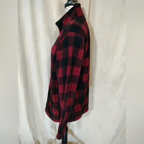EUC! Denim & Co Red & Black Buffalo Plaid Fleece Jacket. Size L - Picture 4 of 7